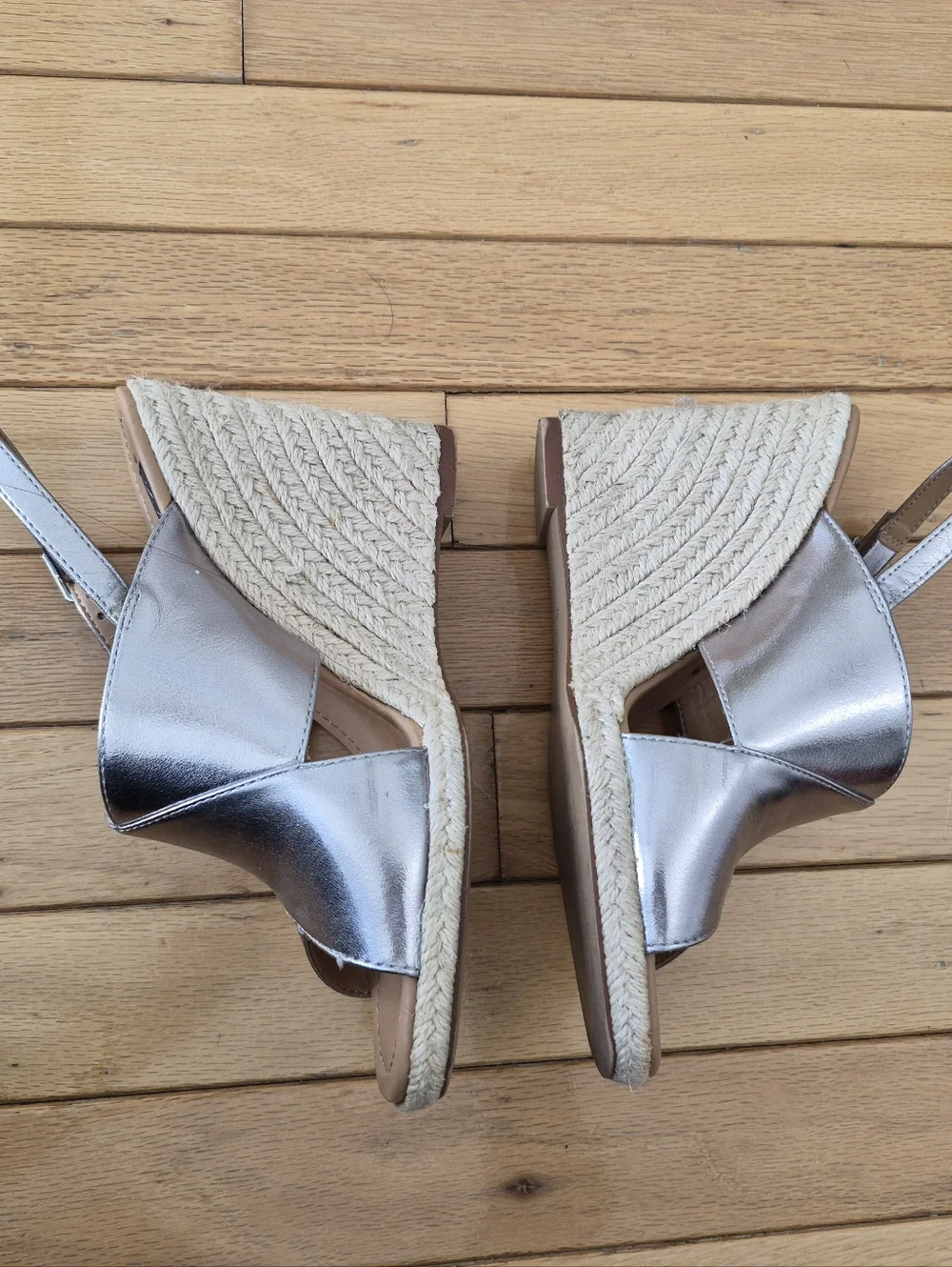 Zara TRF Metallic Silver Espadrille Wedge 37 Sandals Slingback Platform Mrtallic - Picture 7 of 15